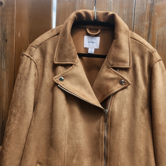 Old Navy *NEW Plus Size Faux Suede Tan Camel  Moto Jacket Size XXL - Picture 5 of 13